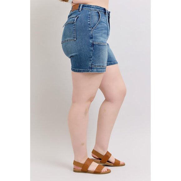 NWT Judy Blue Plus Size High Rise Denim Shorts w Back Flap Pockets, Seam Detail - Picture 5 of 7